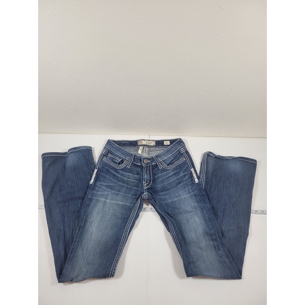BKE Starlite Flare Jeans Women 26L Blue Excellent‎ Contrast Stitch Low Rise